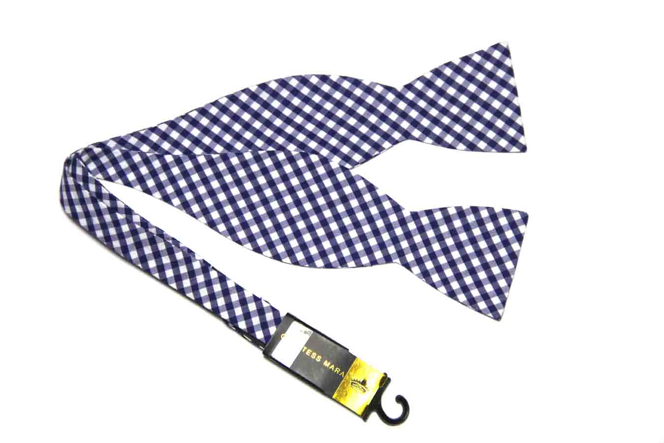 Countess Mara Cotton Bow Tie Navy Blue White Gingham Check Men's OS Adjustable