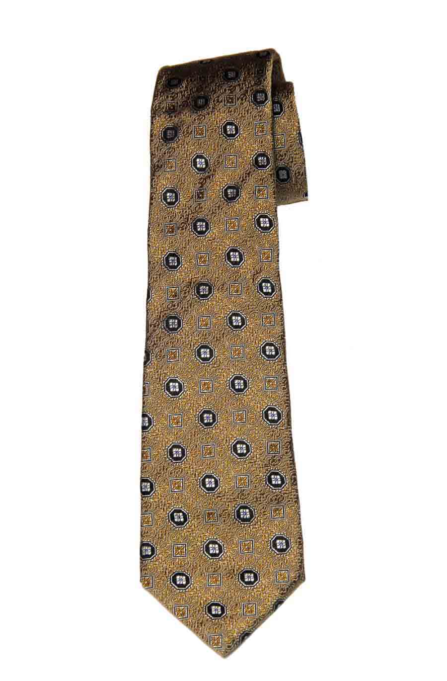 Daniel Cremieux Italian Silk Tie Gold Black White Geometric Men's Daniel Cremieux Italian Silk Tie Gold Black White Geometric Men's