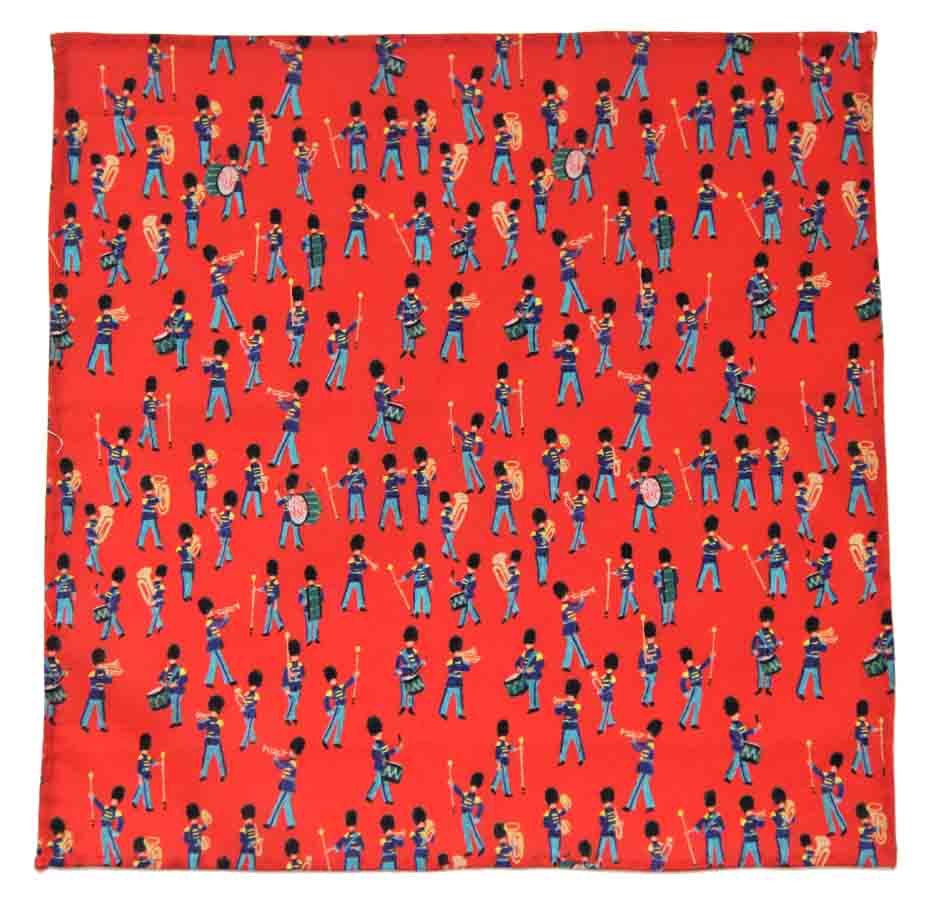 Hand Stitched Pocket Square Italian Tana Lawn Organic Cotton Red Blue Musical March Pattern Men's Hand Stitched Pocket Square Italian Tana Lawn Organic Cotton Red Blue Musical March Pattern Men's