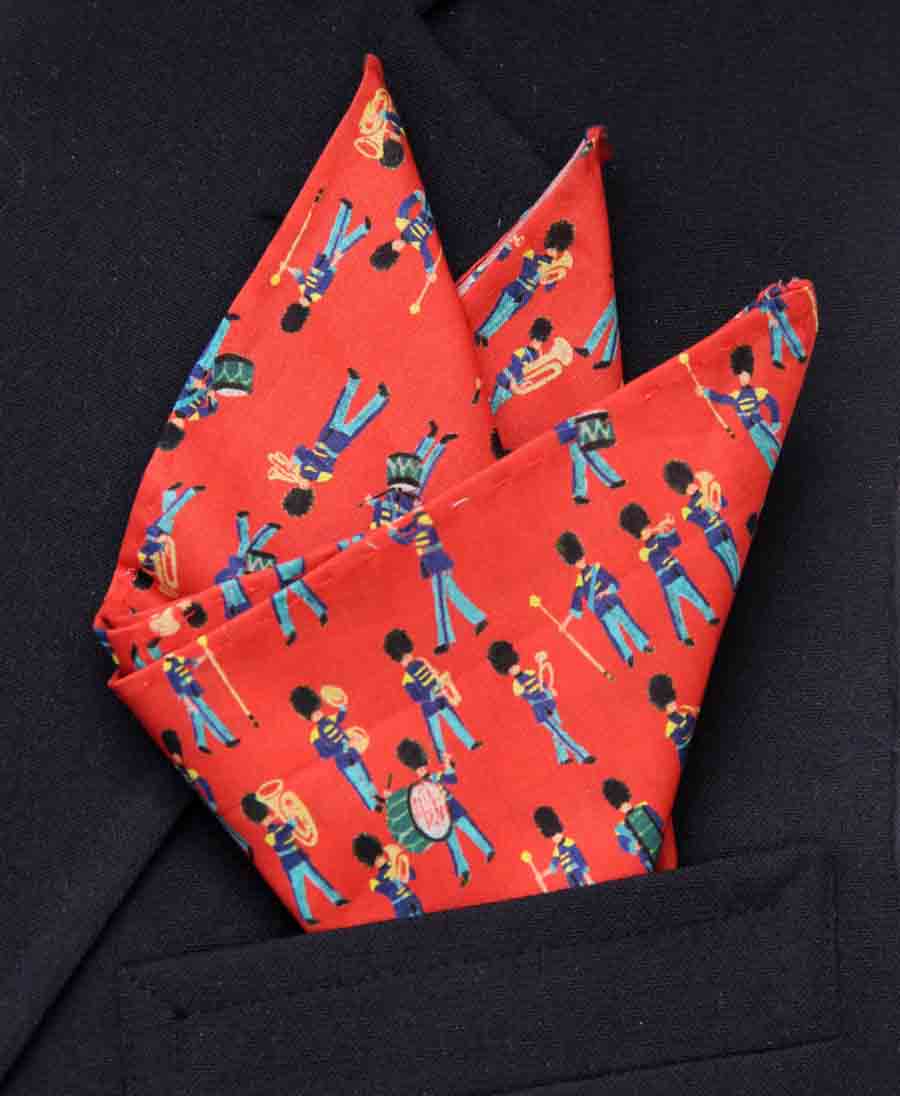 Hand Stitched Pocket Square Italian Tana Lawn Organic Cotton Red Blue Musical March Pattern Men's Hand Stitched Pocket Square Italian Tana Lawn Organic Cotton Red Blue Musical March Pattern Men's