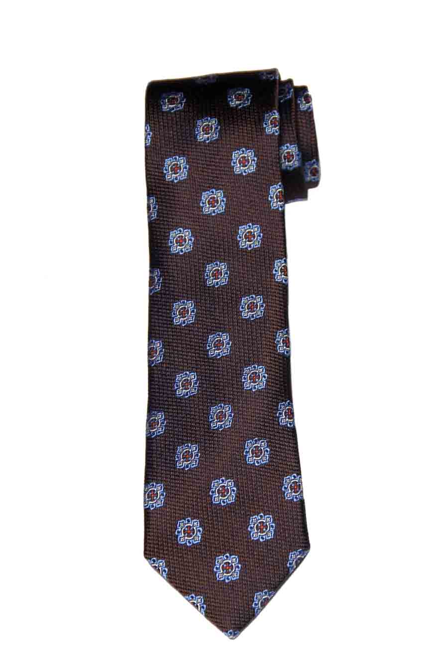 Hart Schaffner Marx Italian Silk Tie Brown Blue Red White Fancy Medallion Pattern Men's Hart Schaffner Marx Italian Silk Tie Brown Blue Red White Fancy Medallion Pattern Men's