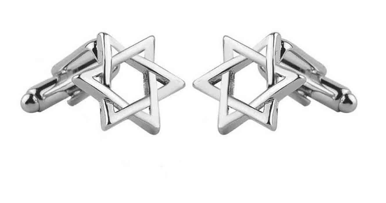 Gascoigne Jewish Star of David Cufflinks Silver Metal Alloy Men's