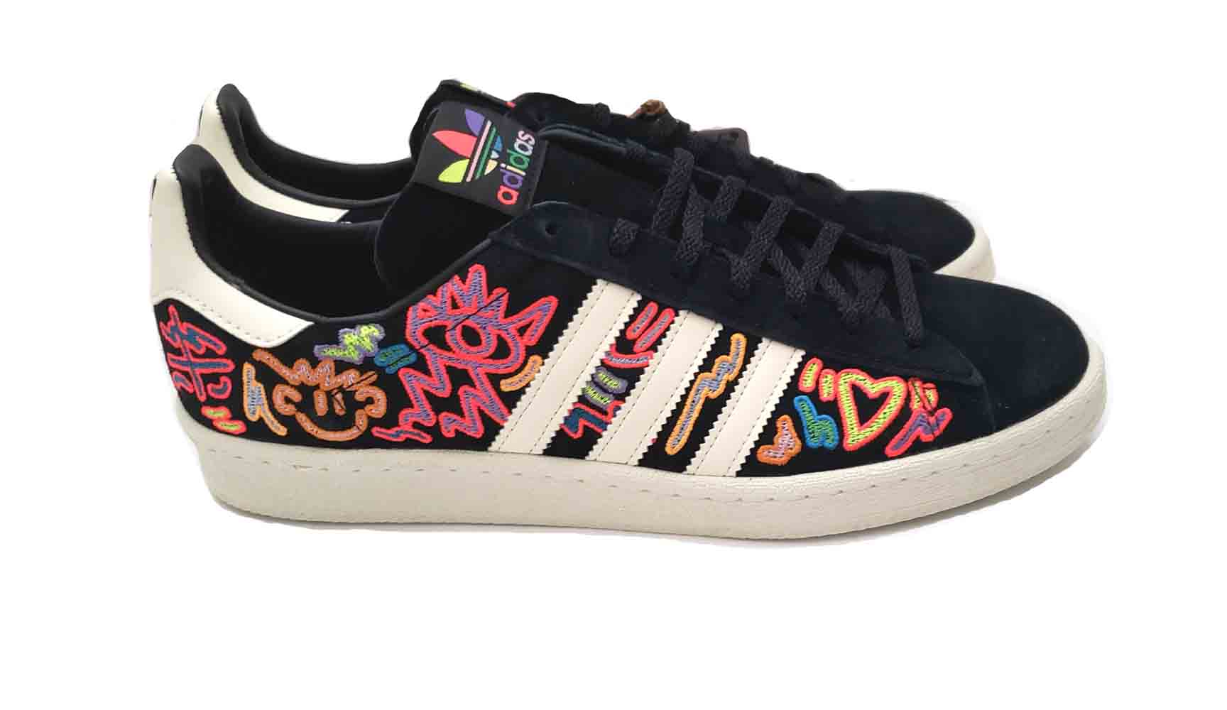 Adidas Campus 80s Pride Men Casual Skate Shoe Black Multicolor Sneaker Size 10