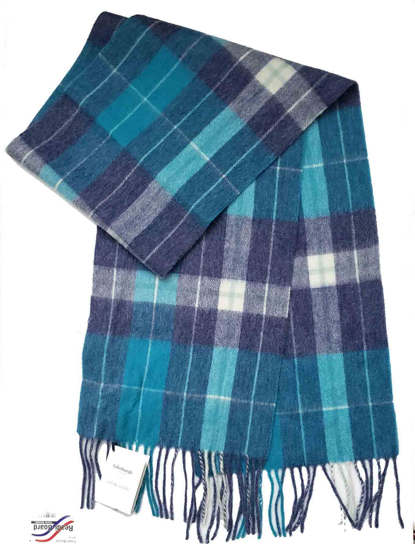 Edinburgh Scotland Lambswool Tartan Plaid Blue White Green Gray Men's