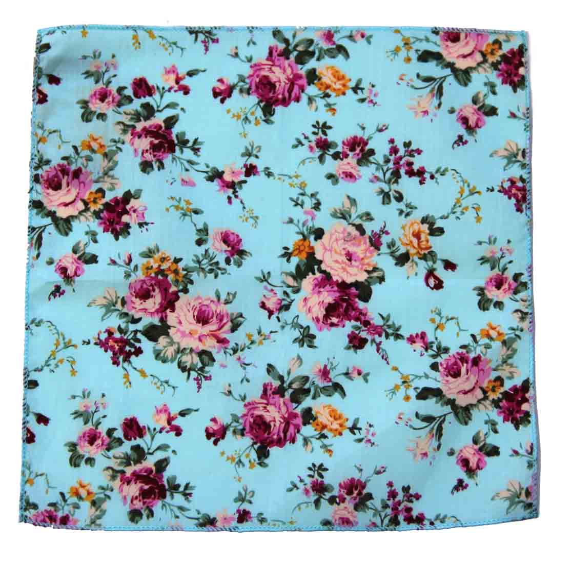 Gascoigne Pocket Square Floral Blue Pink White Yellow Cotton Men's