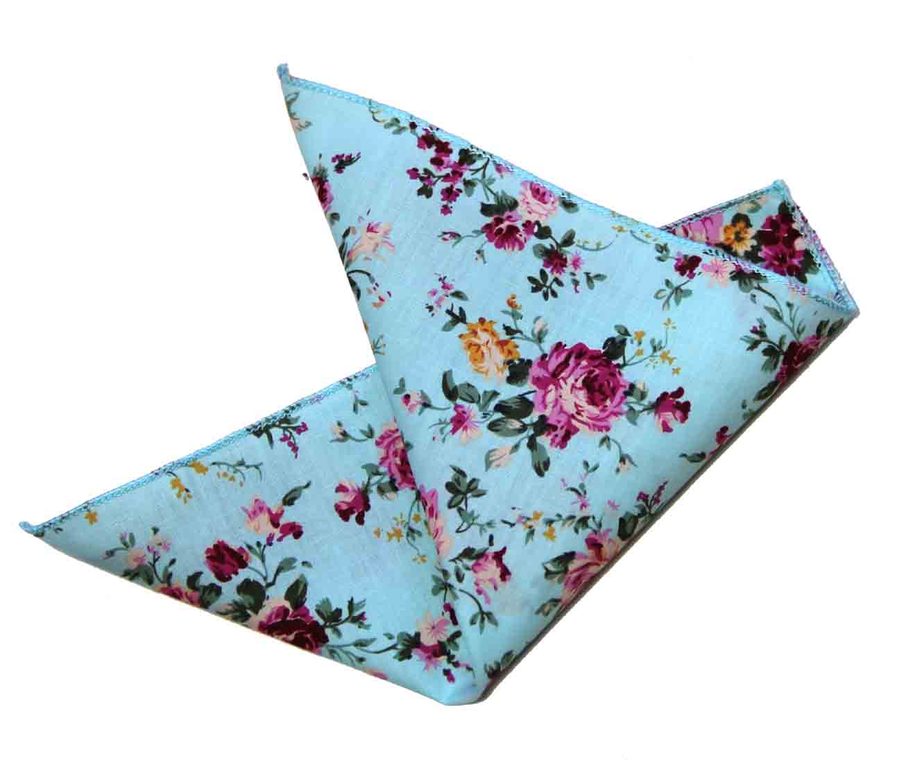 Gascoigne Pocket Square Floral Blue Pink White Yellow Cotton Men's