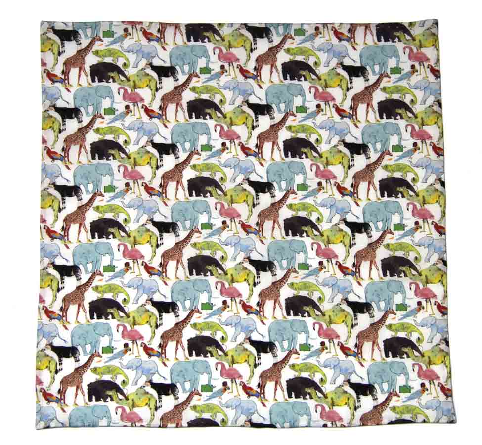 Hand Stitched Rolled Hem Pocket Square Tana Lawn Cotton Queue For The Zoo Pattern Men's