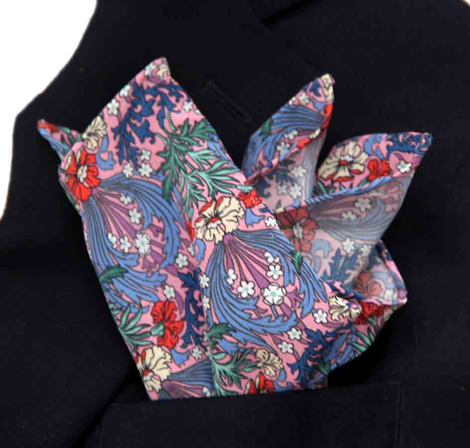 Hand Stitched Sewn Belgravia Silk Satin Fabric Pocket Square Bronwyn Floral Pattern Men's