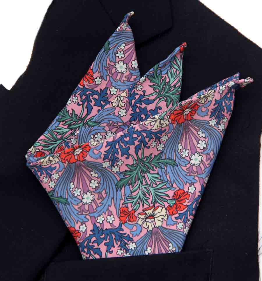 Hand Stitched Sewn Belgravia Silk Satin Fabric Pocket Square Bronwyn Floral Pattern Men's