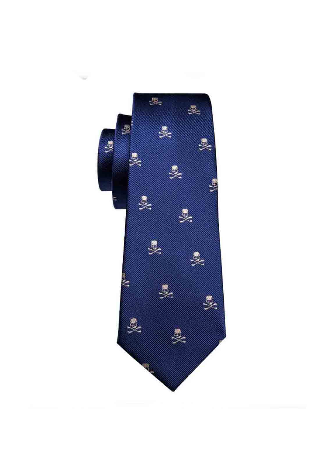 Gascoigne Silk Tie Skull Crossbones Pattern Navy Blue White Silk Men's Gascoigne Silk Tie Skull Crossbones Pattern Navy Blue White Silk Men's
