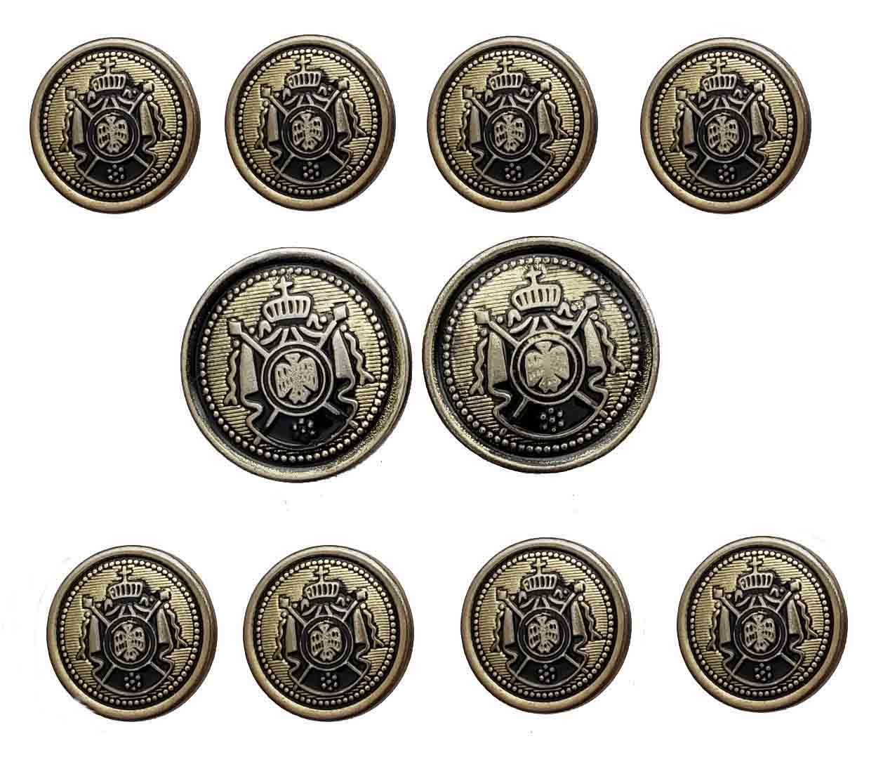 Reed St James Blazer Buttons Set Brass Antique Gold Gray Crown Shield Men's