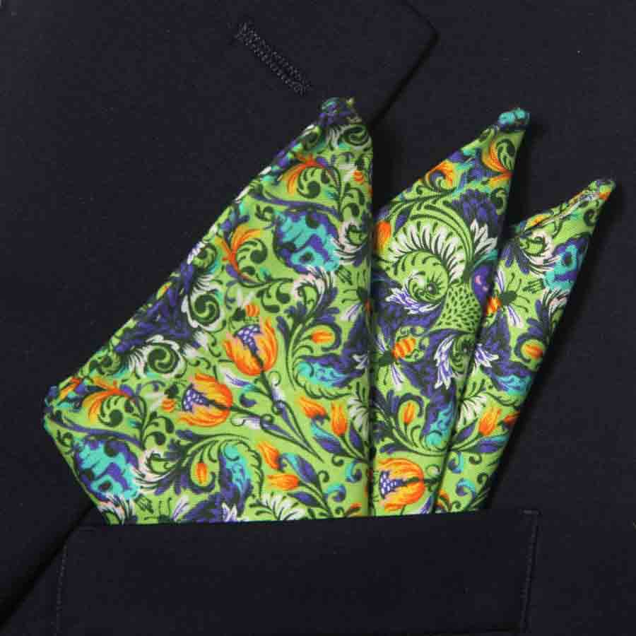 Hand Stitched Cotton Pocket Square Multicolor Hand Rolled Hem Men's