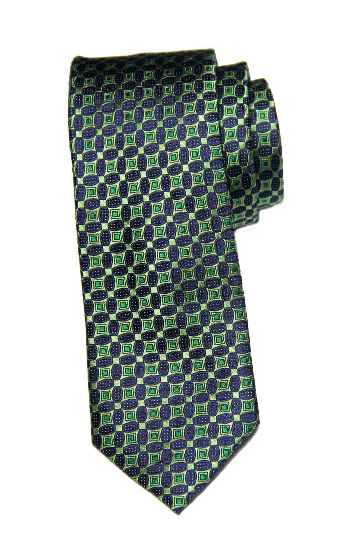 Ted Baker London Silk Tie Green Navy Blue Geometric Pattern Narrow Men's