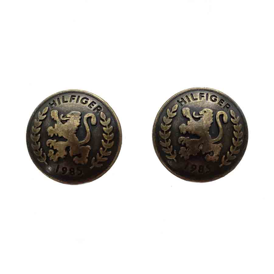 Two Vintage Tommy Hilfiger Blazer Jacket Dome Buttons Antique Gold Brown Brass Heraldic Lion Pattern 5/8"