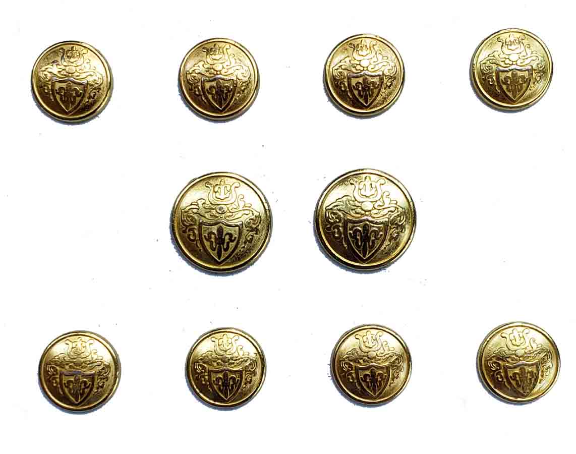 Men's Semidome Brass Blazer Buttons Set Lyre Fleur de Lis Shield N7T Men's