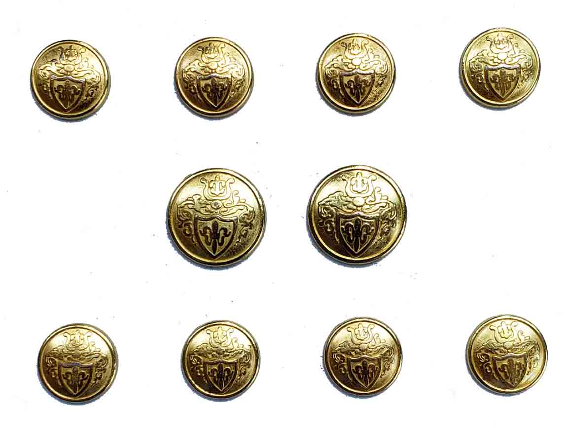 Men's Semidome Brass Blazer Buttons Set Lyre Fleur de Lis Shield N7T Men's