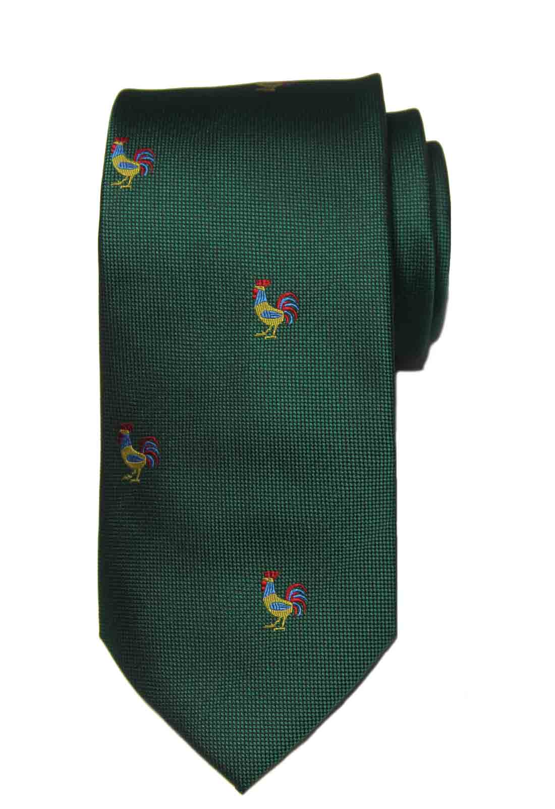 Barry Wang Silk Tie Green Rooster Pattern Green Men's