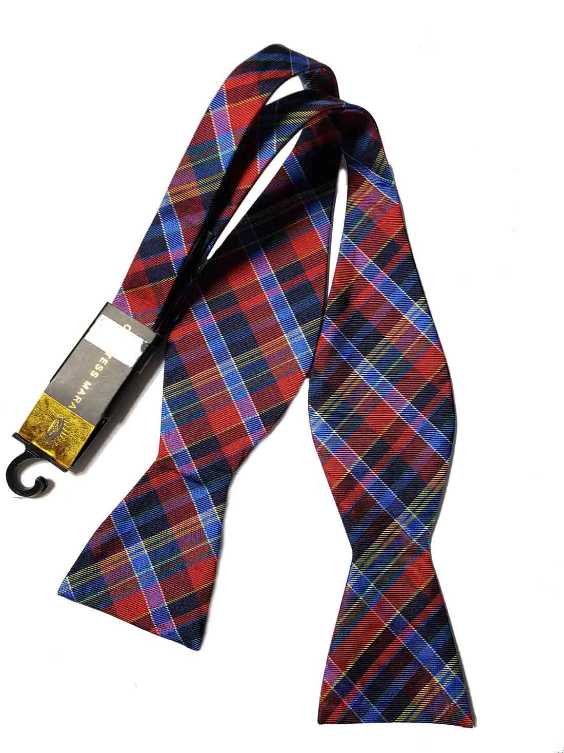 Countess Mara Bow Tie Silk Blend Red Blue Gold Green White Plaid Men's OS