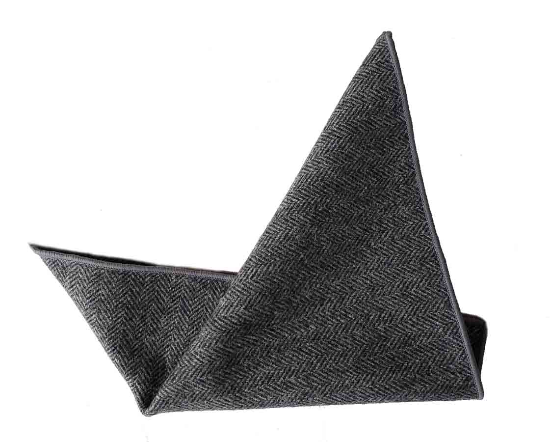 Gascoigne Pocket Square Wool Herringbone Gray Men's