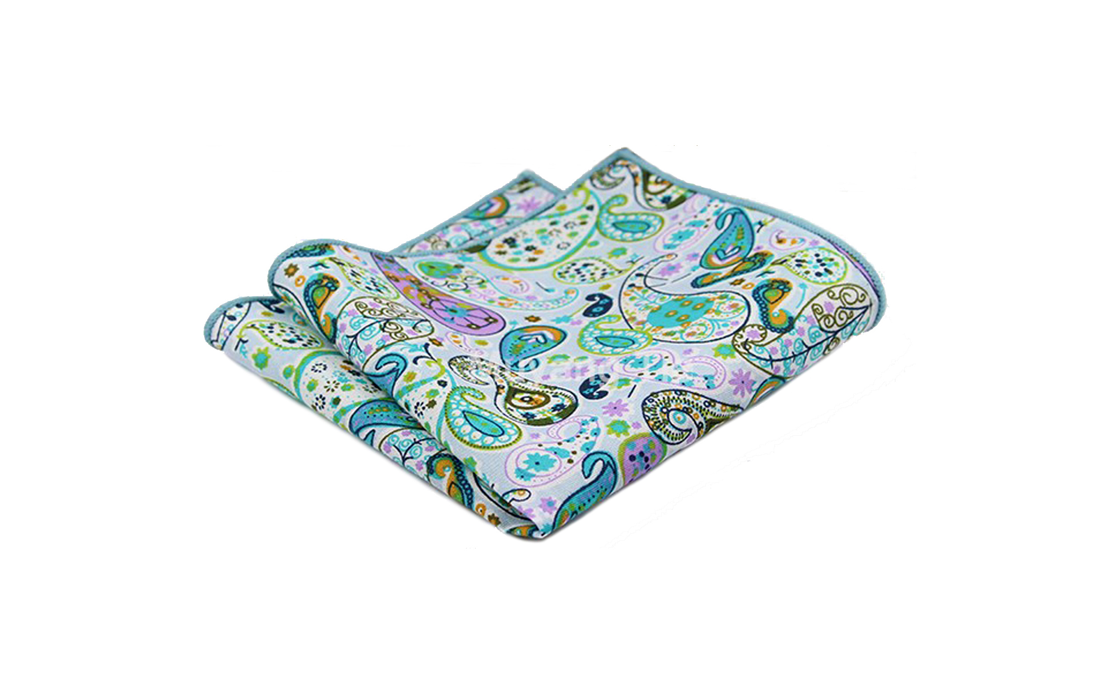 Gascoigne Pocket Square Floral Paisley Teal Purple White Men's
