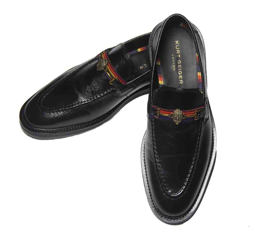 Kurt Geiger London Bates Slip-On Loafers Shoes Black Eagle and Rainbow Bar Men's 42 or USA 9M