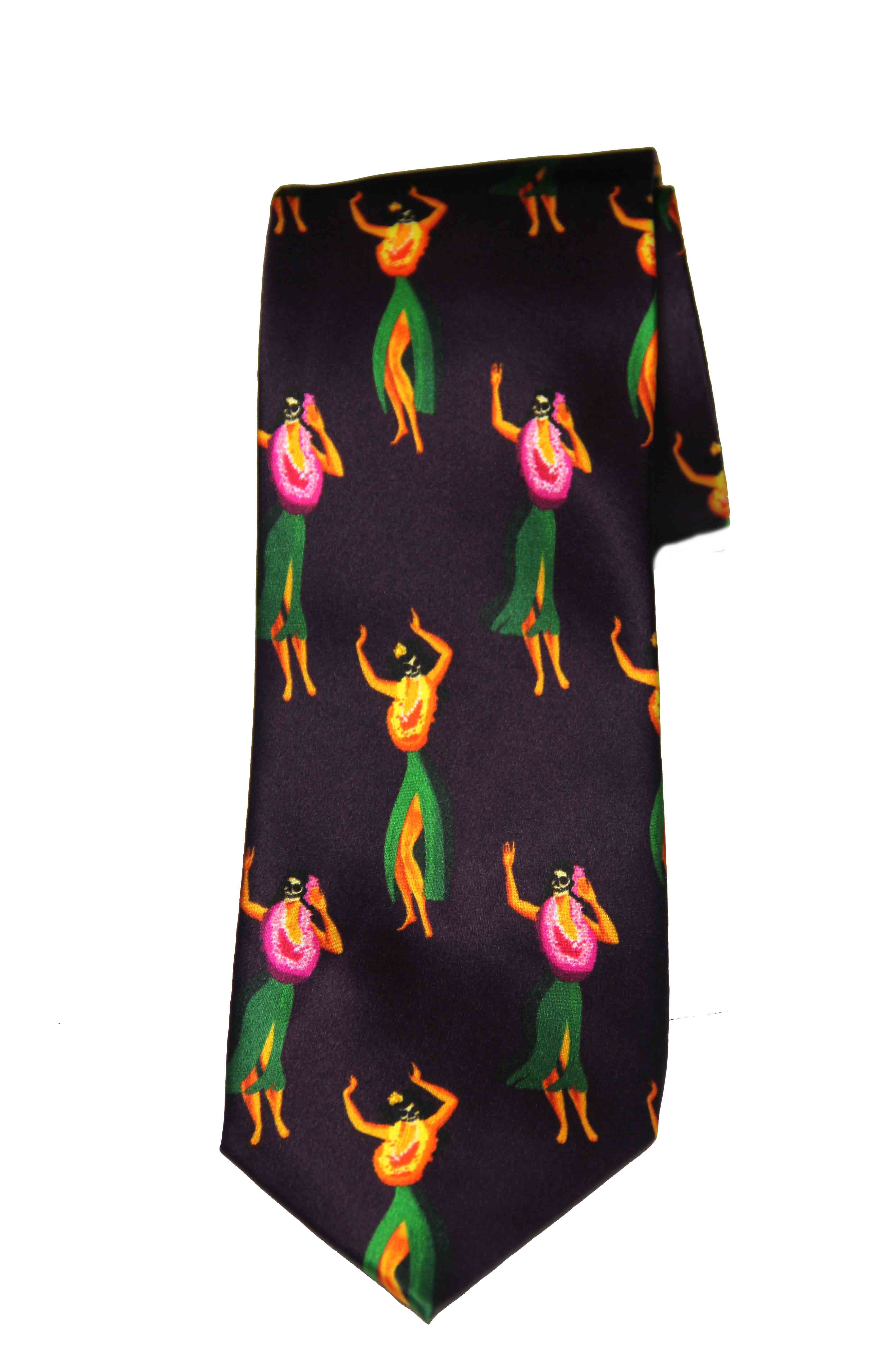 SSS World Corp London Silk Tie Skull Hula Dancers Men's Long