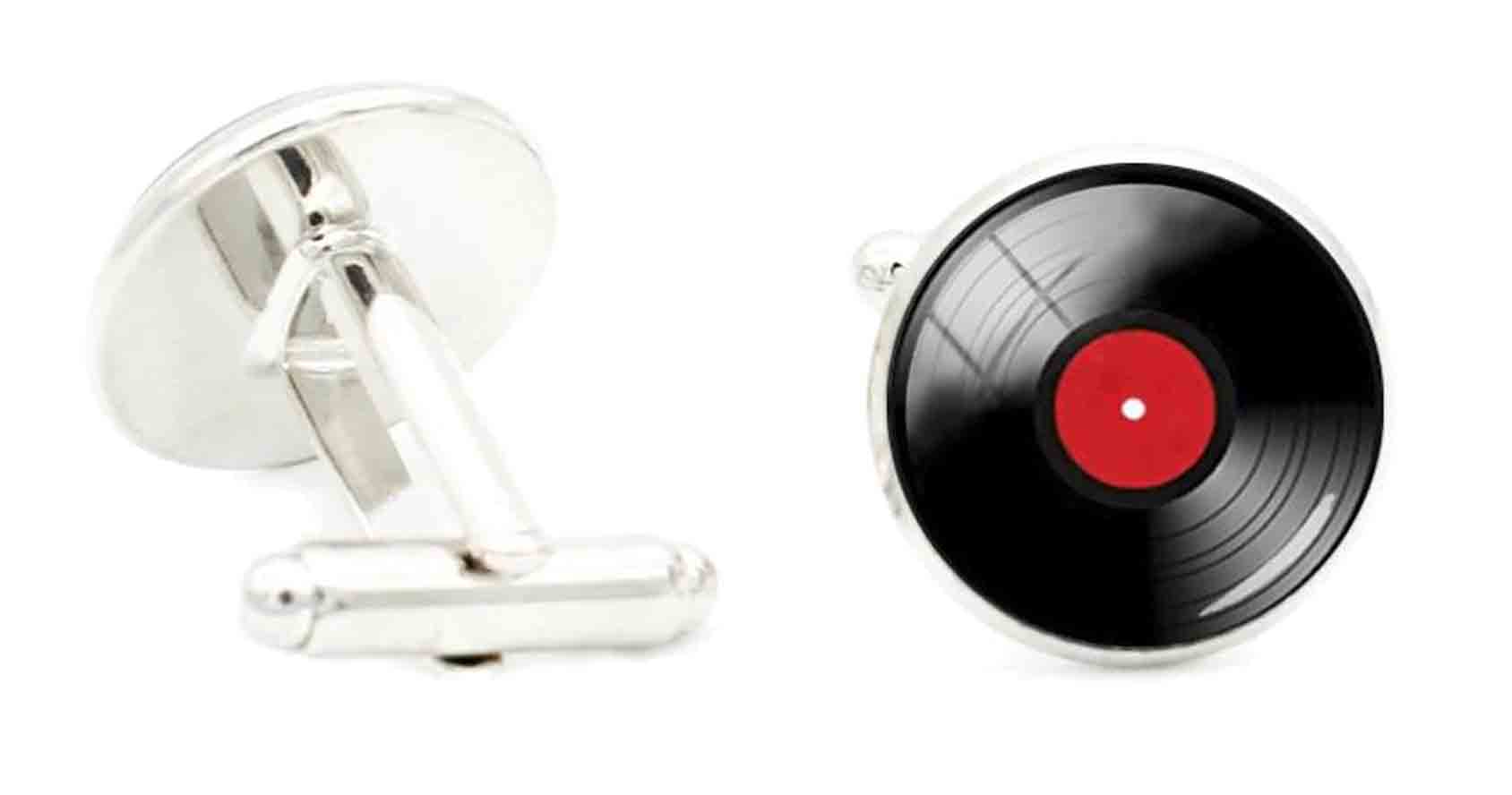 Gascoigne Repro Retro Vinyl Disc Cufflinks Silver Black Red Men's