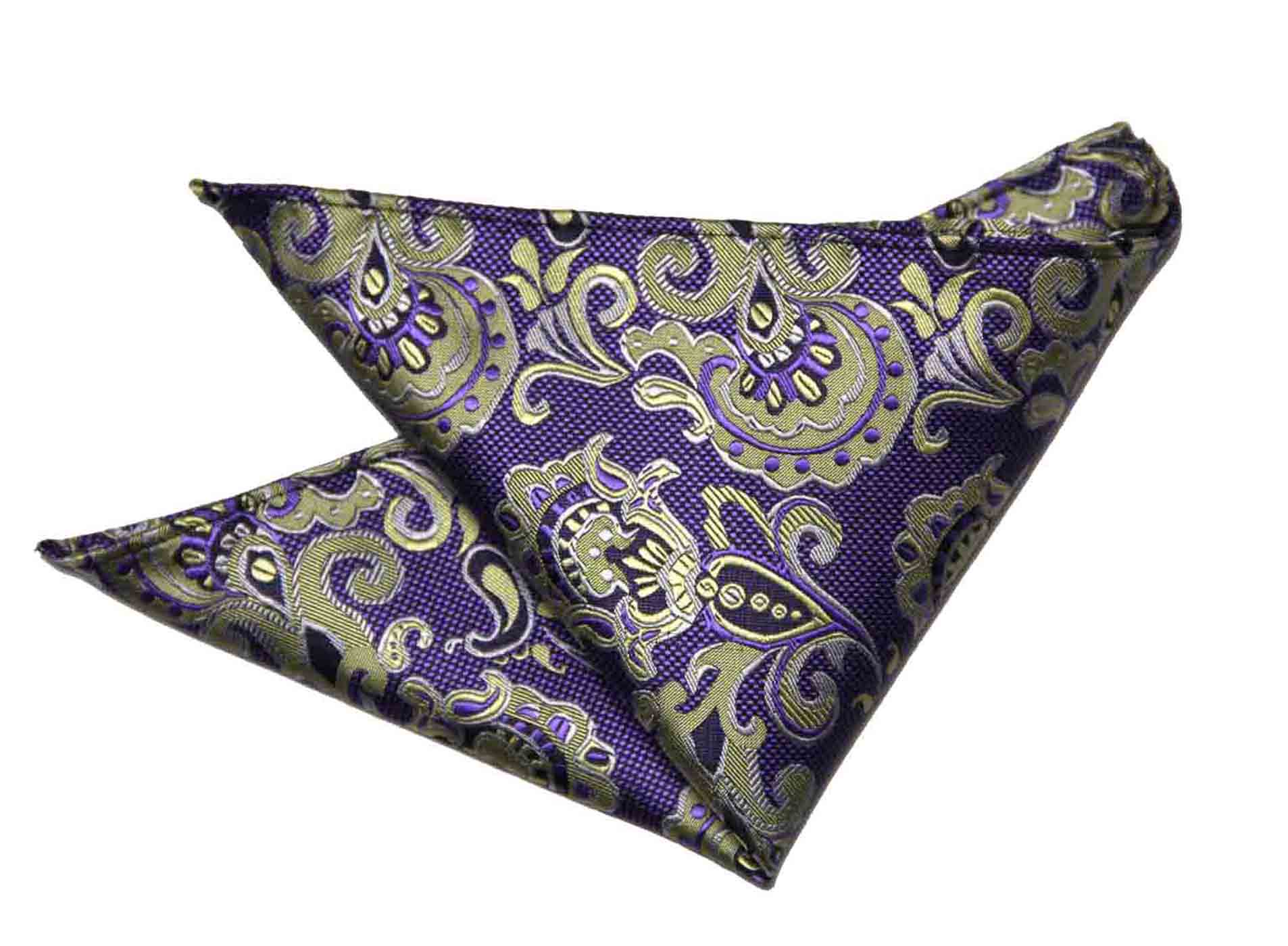 Gascoigne Pocket Square Purple Yellow Black Elements of Paisley Men's