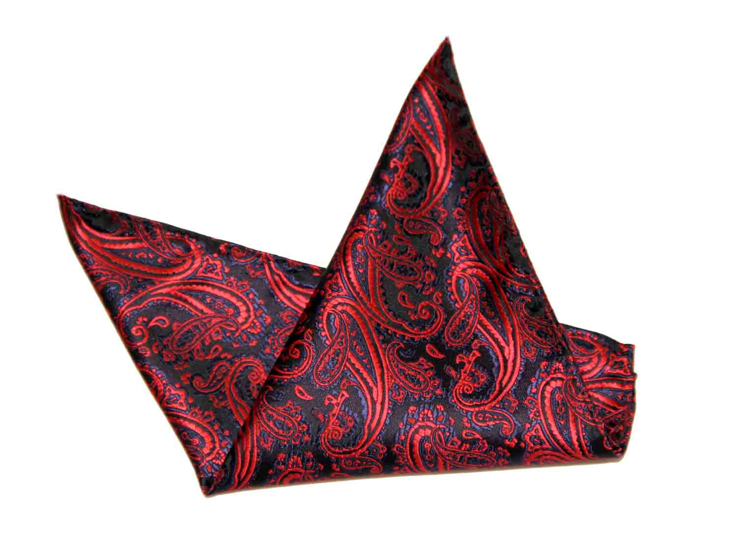 Gascoigne Pocket Square Silk Red Black Blue Paisley Men's