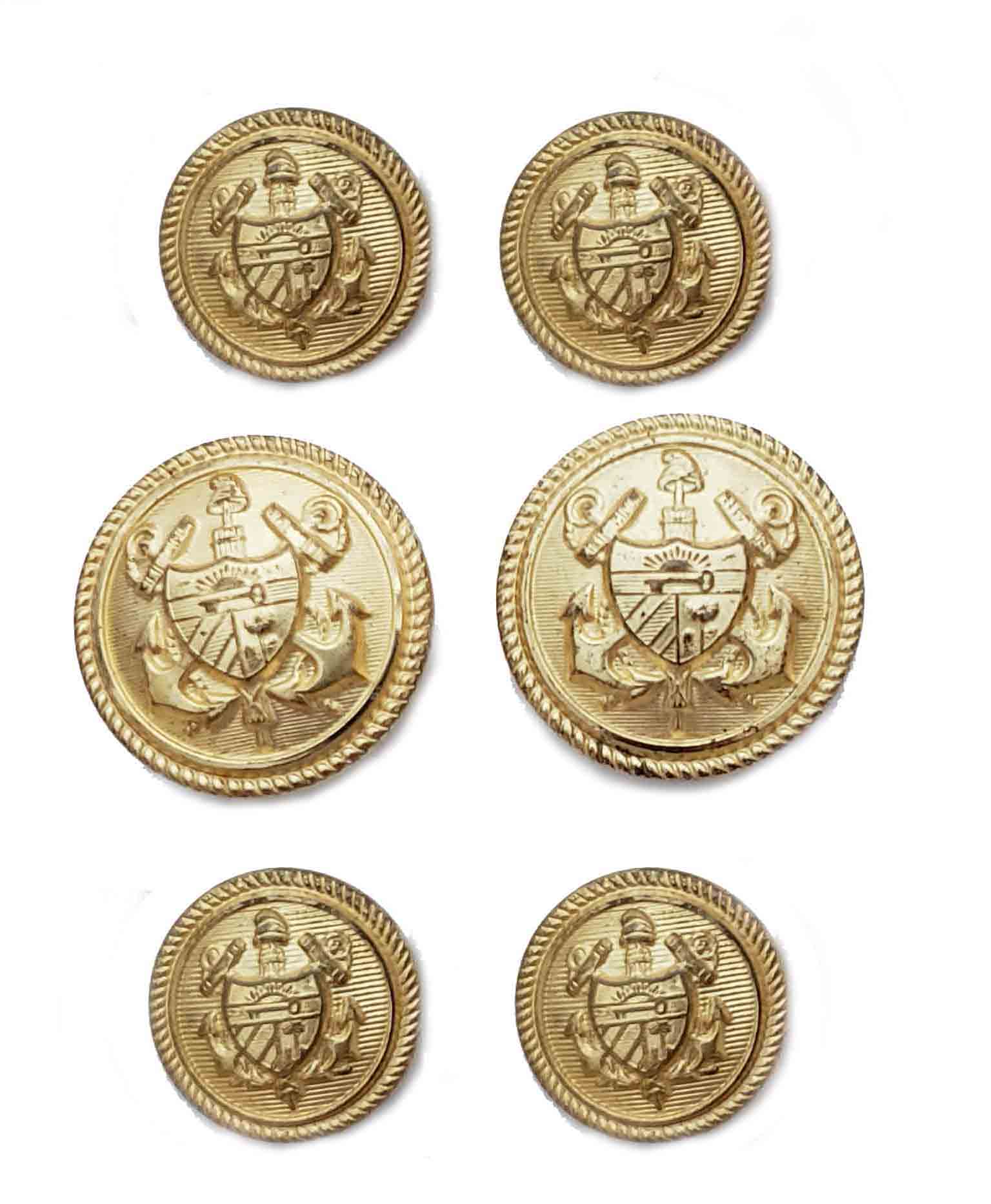 Waterbury Nautical Anchor Shield Brass Blazer Buttons Set Men's