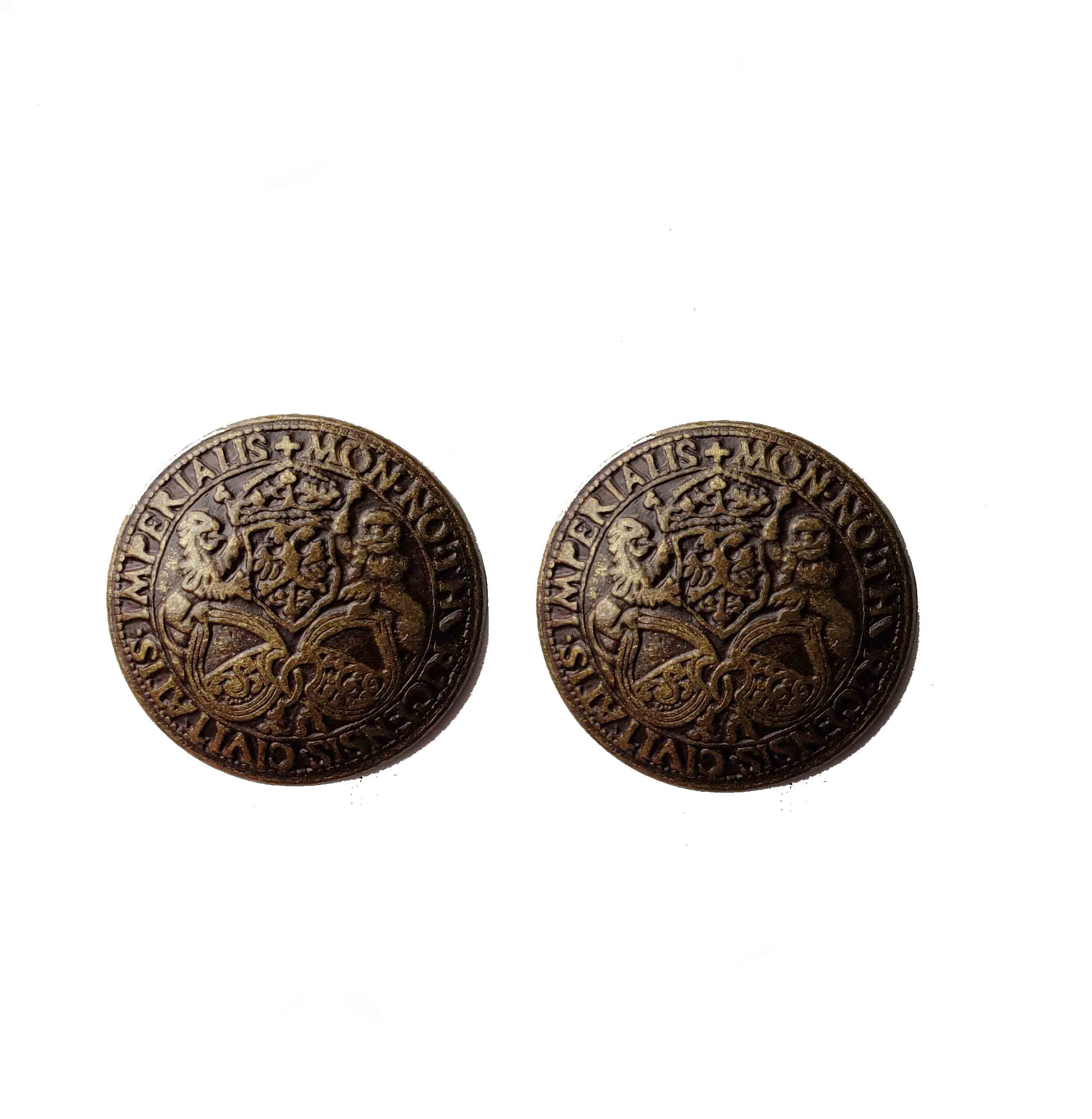 Two Vintage Bill Blass Antique Gold Blazer Buttons Gold Brown Metal Brass Shank Men's