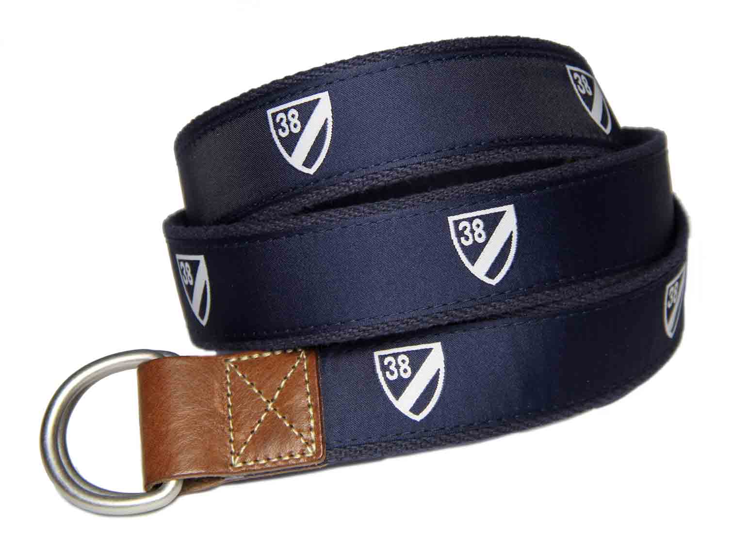 Daniel Cremieux D-Ring Casual Belt Navy Blue White Brown Shield Pattern Men's Size S / M