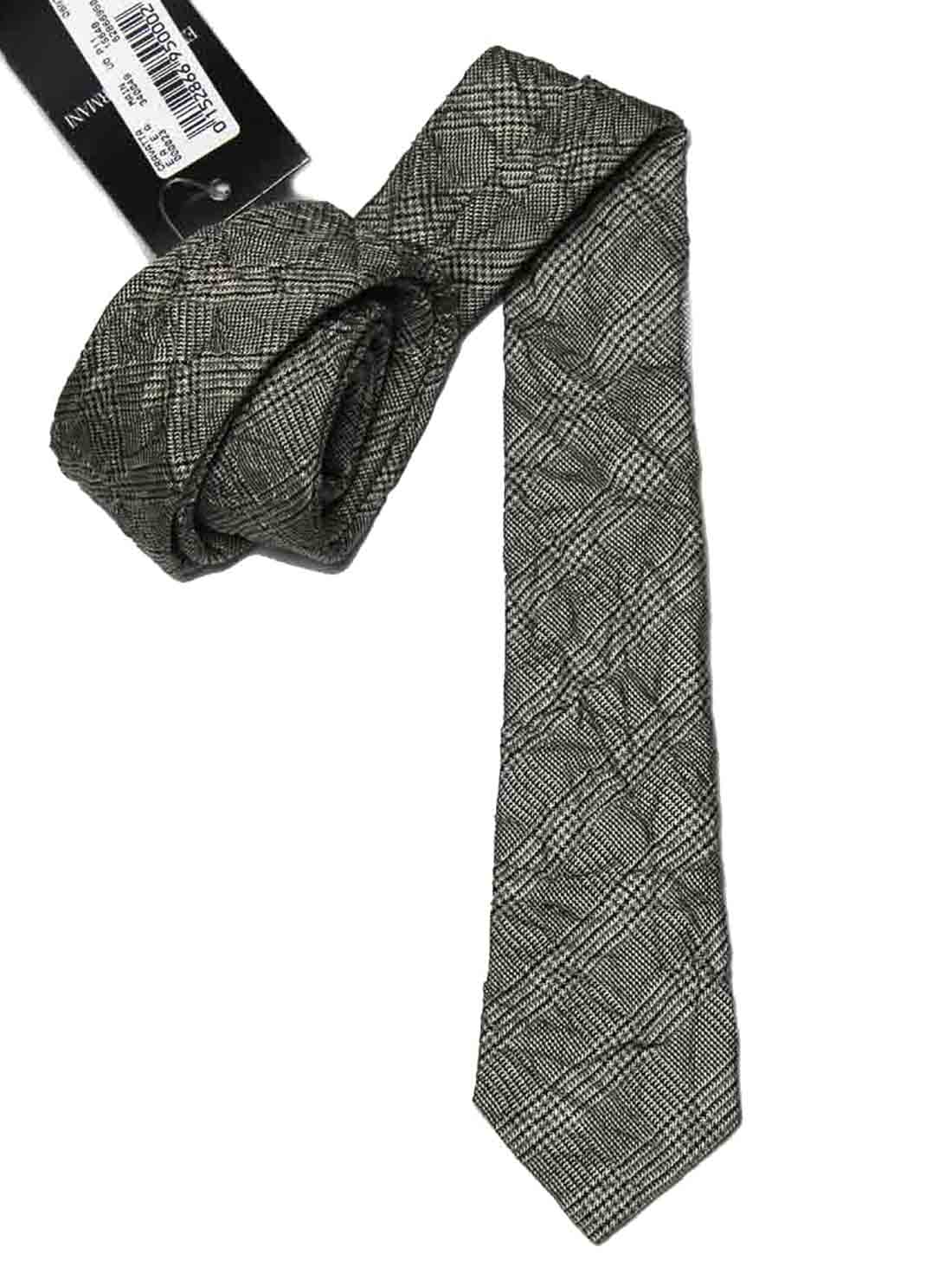 Emporio Armani Permanently Wrinkled Italian Silk Tie Gray Black Glend Plaid Men's