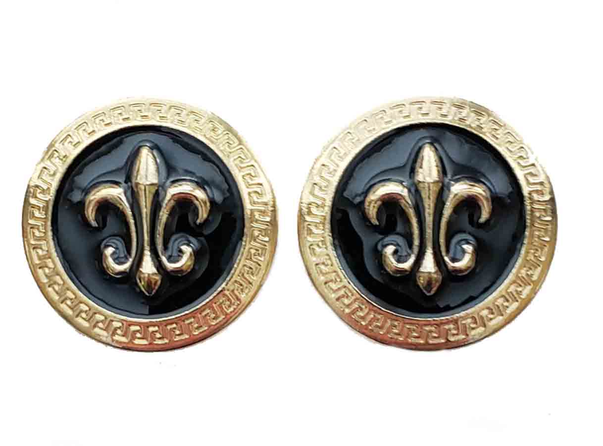 Two Gascoigne Fleur de Lis Blazer Buttons Gold Black Metal Shank Men's 7/8 Inch