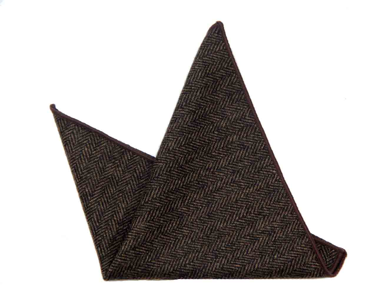 Gascoigne Wool Herringbone Pocket Square Brown Men's