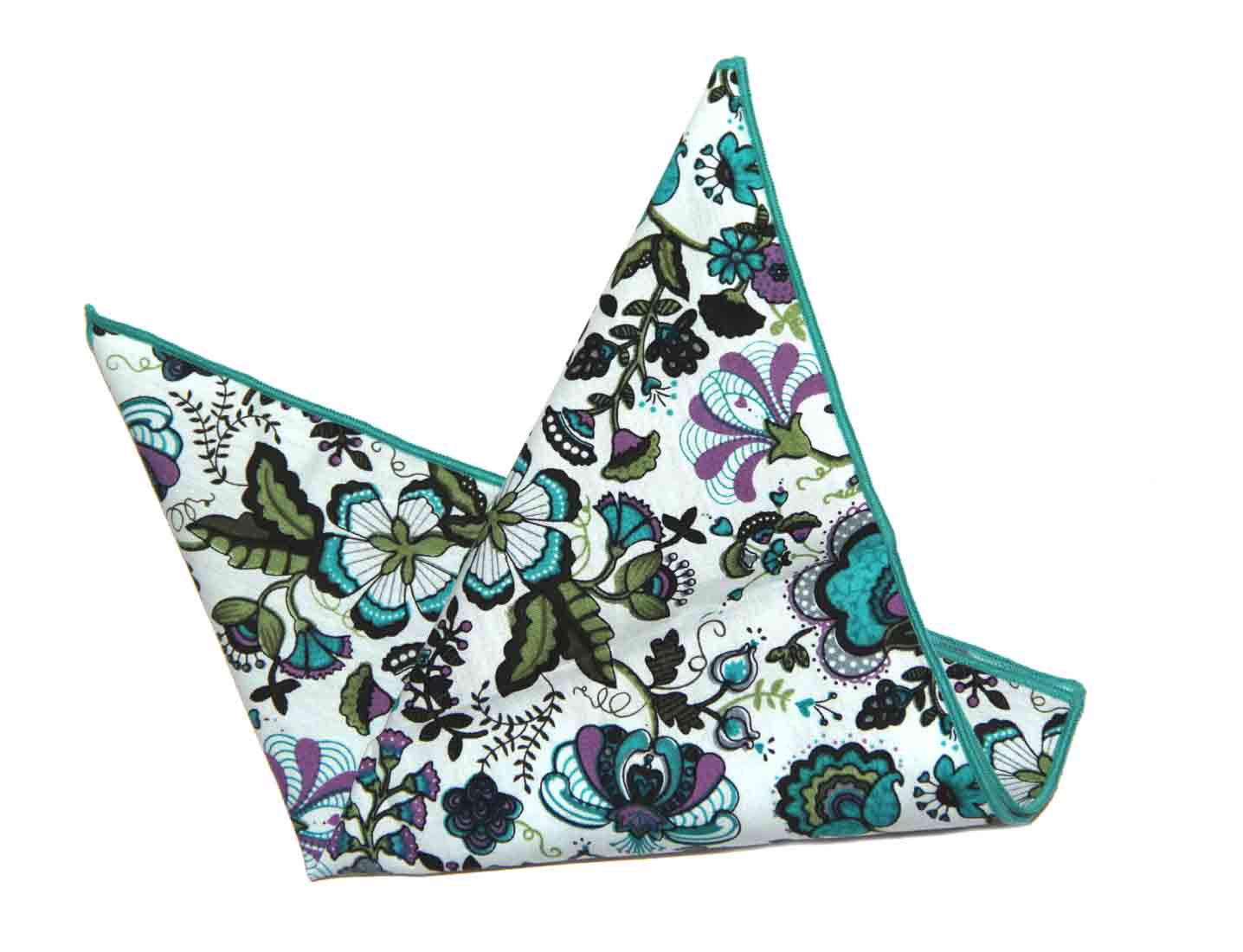 Gascoigne Pocket Square Floral Paisley Teal Green Purple Cotton Men's
