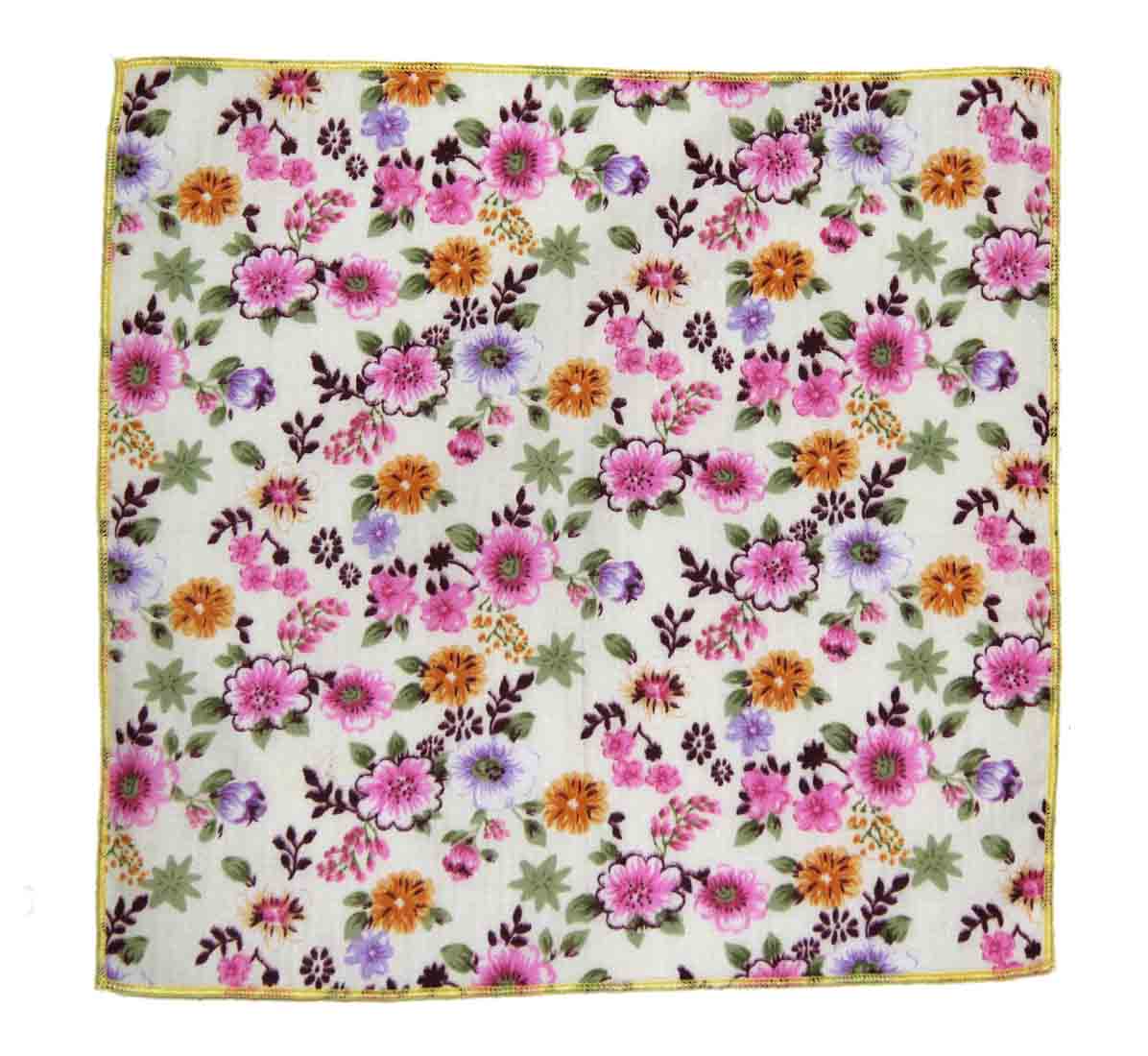 Gascoigne Pocket Square Cotton Floral White Pink Purple Green Orange Lavender Men's