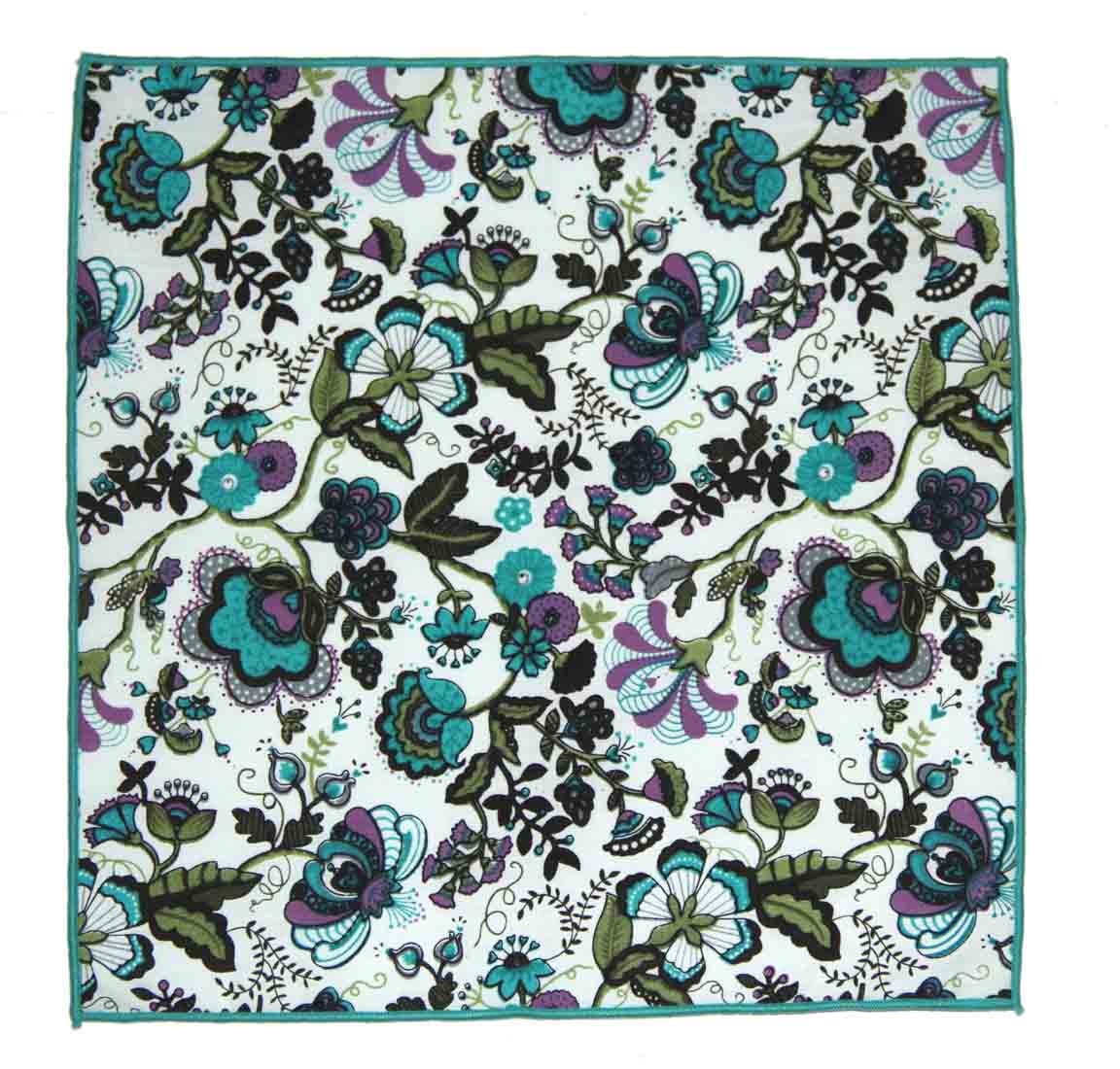 Gascoigne Pocket Square Floral Paisley Teal Green Purple Cotton Men's