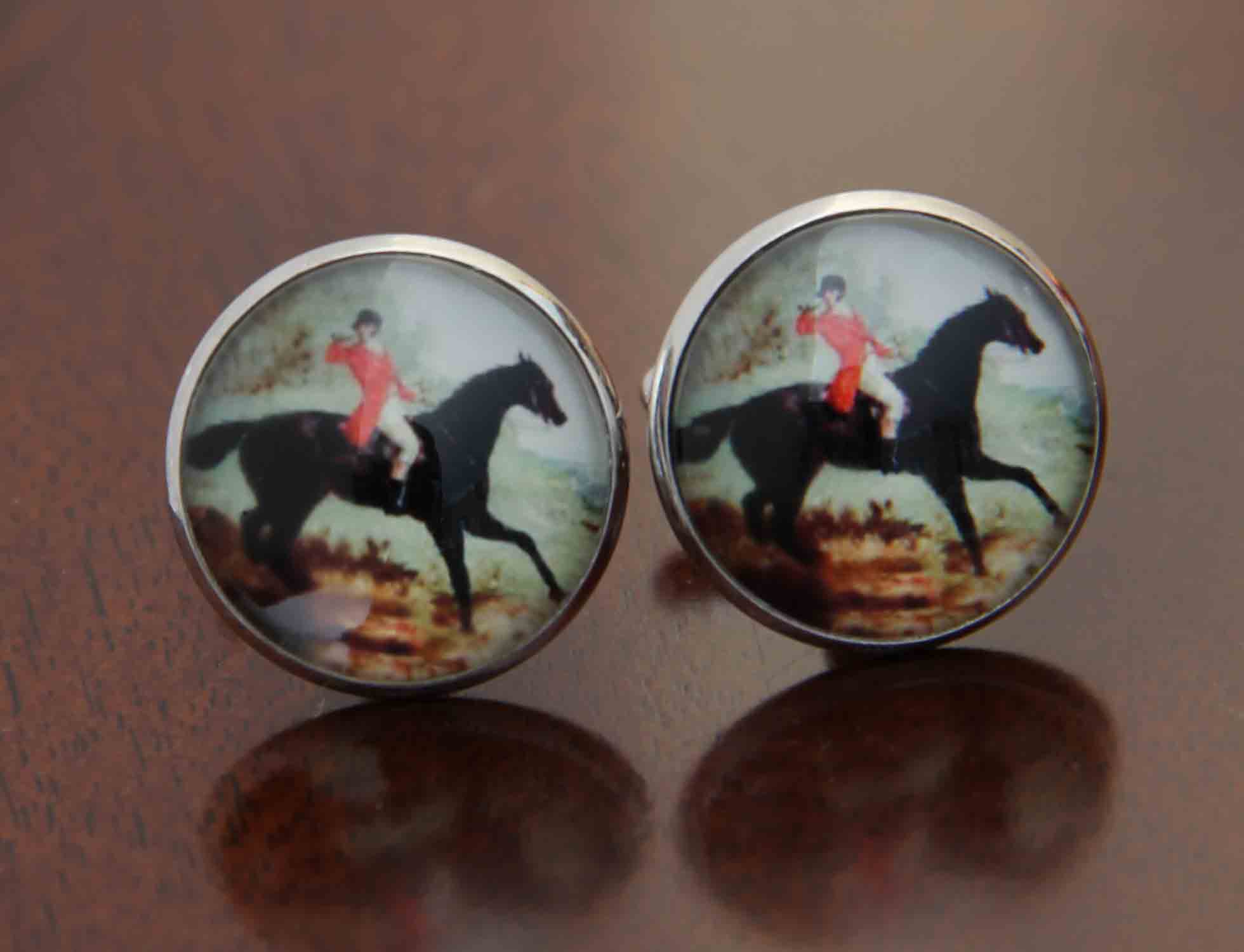 Gascoigne Fox Hunter Cufflinks Metal Glass Men's Gascoigne Fox Hunter Cufflinks Metal Glass Men's