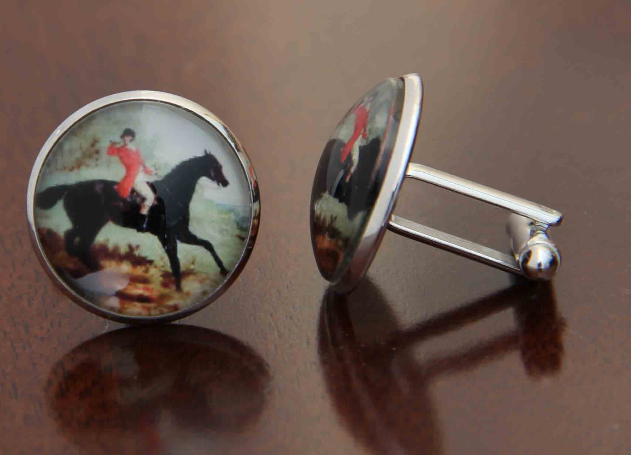 Gascoigne Fox Hunter Cufflinks Metal Glass Men's