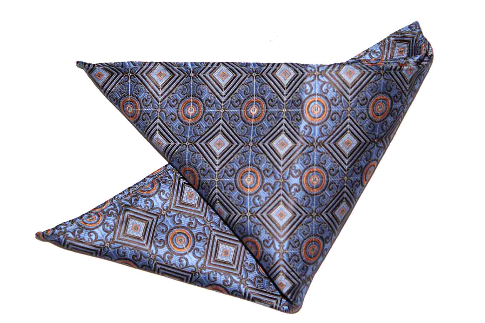 Gascoigne Pocket Square Silk Geometric Blue Brown Gray Orange Men's