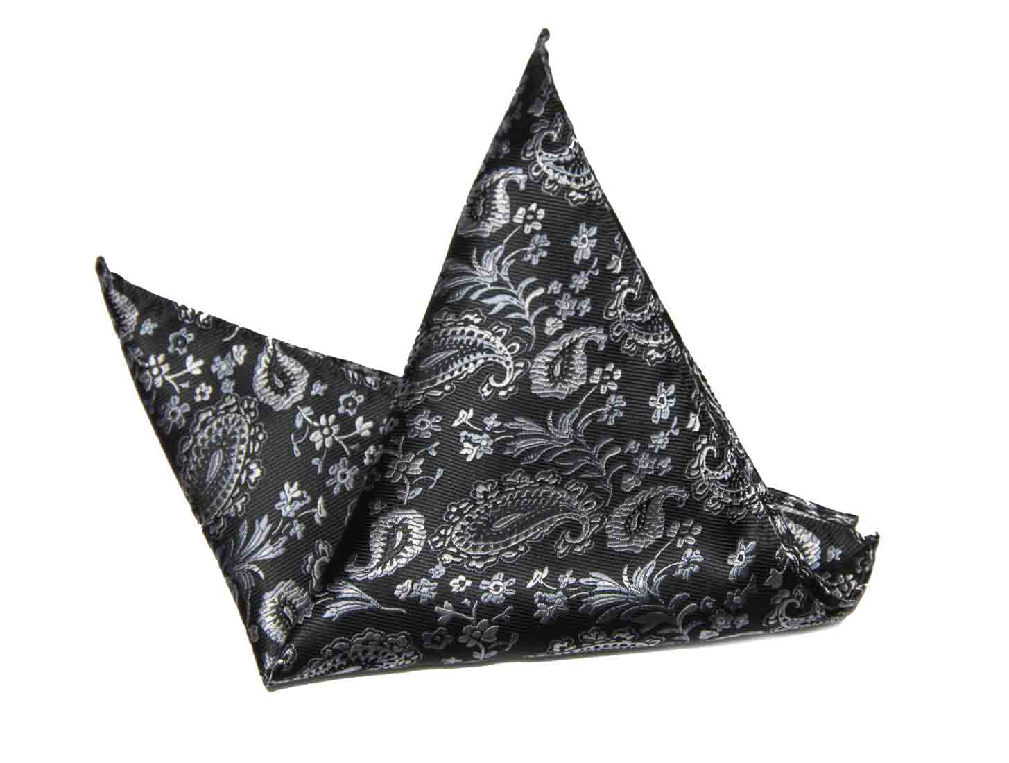 Gascoigne Pocket Square Silk Black Gray Paisley Men's