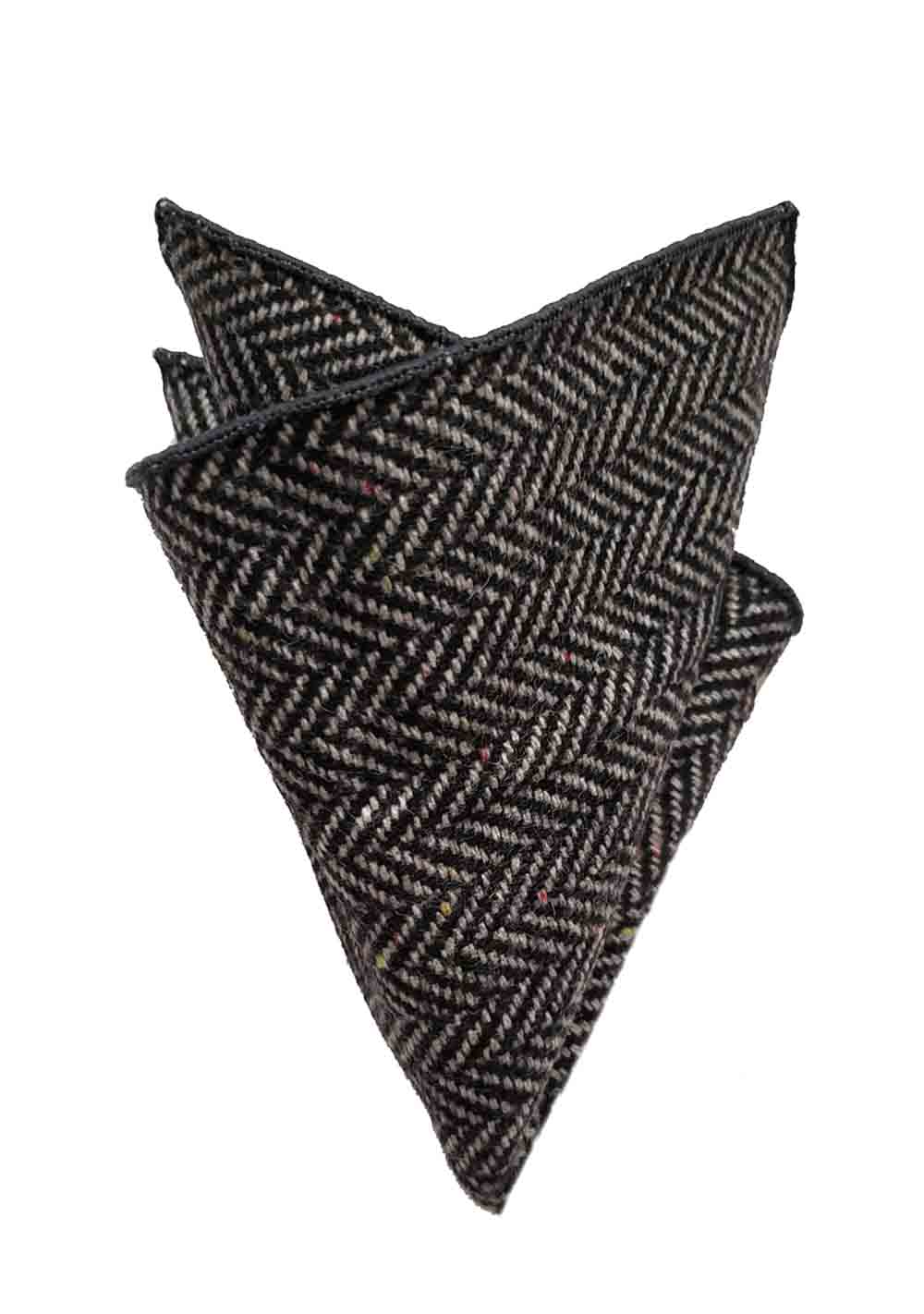Gascoigne Wool & Cashmere Pocket Square Gray Herringbone Men's