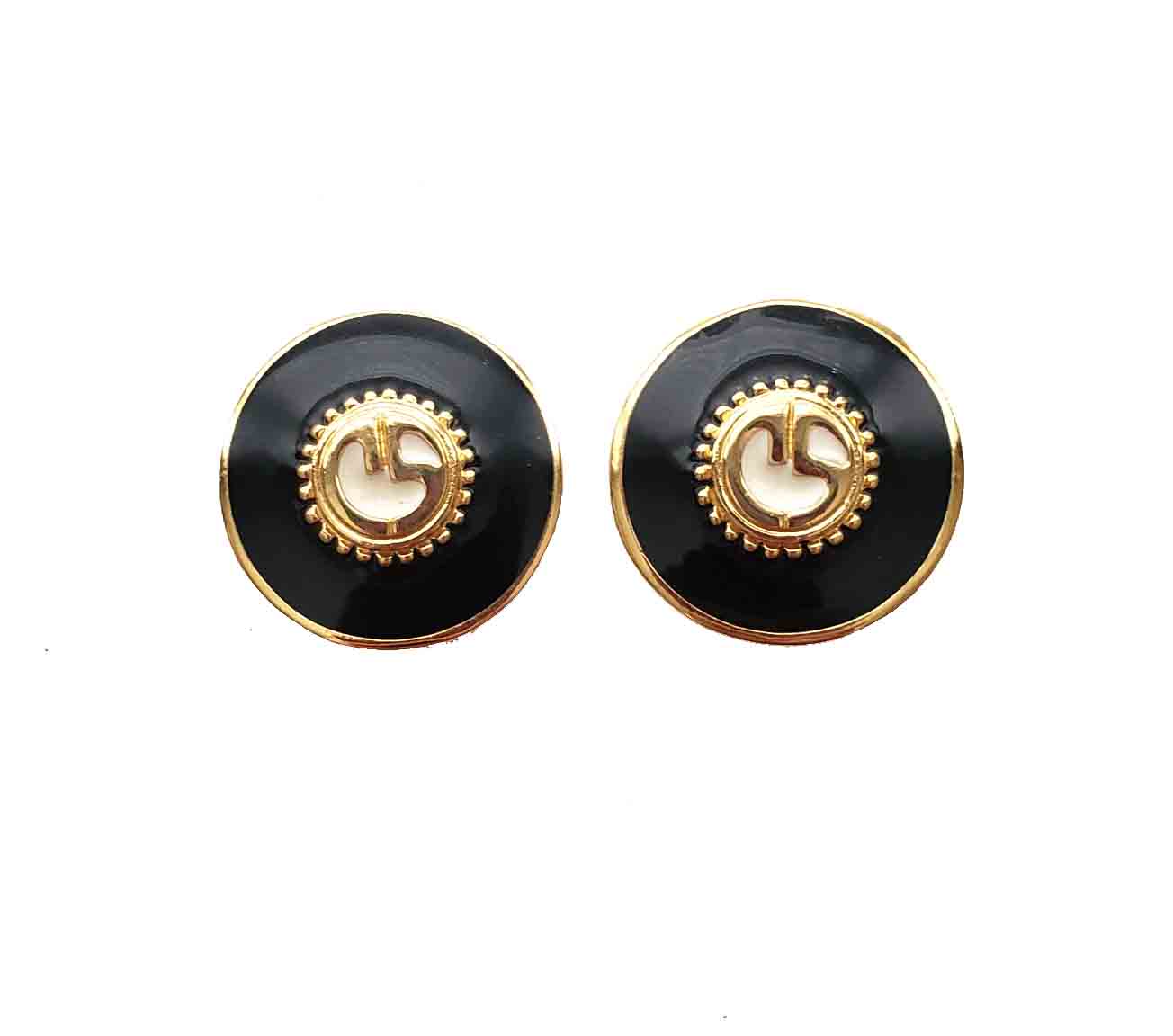 Two Gold Brass and Enamel Semi-Dome Blazer Buttons CS Monogram Shank Men's
