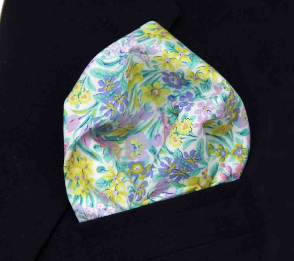Hand Stitched Pocket Square Tana Lawn Lasenby Cotton Fabric Kew Blooms Floral Men's