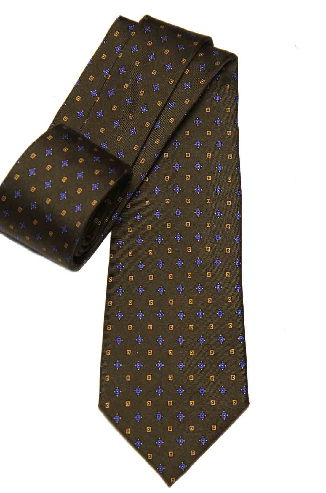 Hugh Parsons Italian Silk Tie Brown Blue Orange Geometric Men's