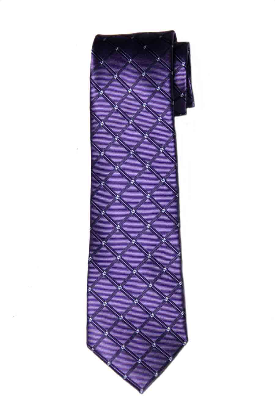 Jos A Bank Silk Tie Purple Black White Check Pattern Silk Stain Resistant Men's