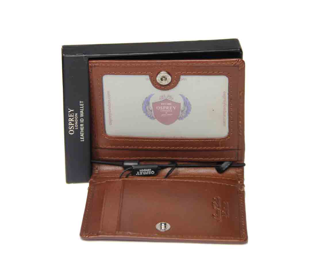 Osprey London Felix Glazed Calf Leather ID Wallet Brown Bifold Men's