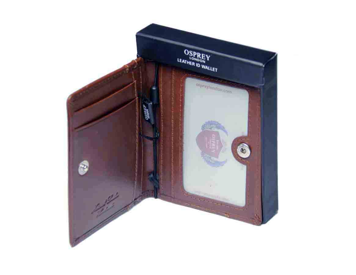 Osprey London Felix Glazed Calf Leather ID Wallet Brown Bifold Men's