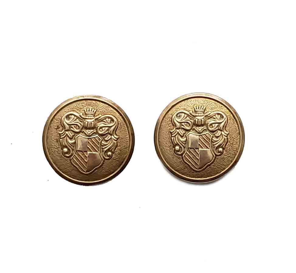 Two Vintage Waterbury Blazer Buttons Gold Brass Crown Shield Men's